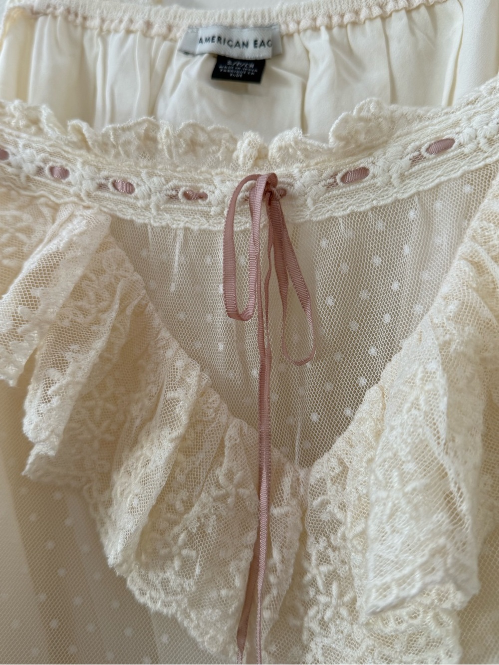 American Eagle Lace Ruffle Cropped Tank Top Small Cottagecore Coquette - Picture 5 of 11